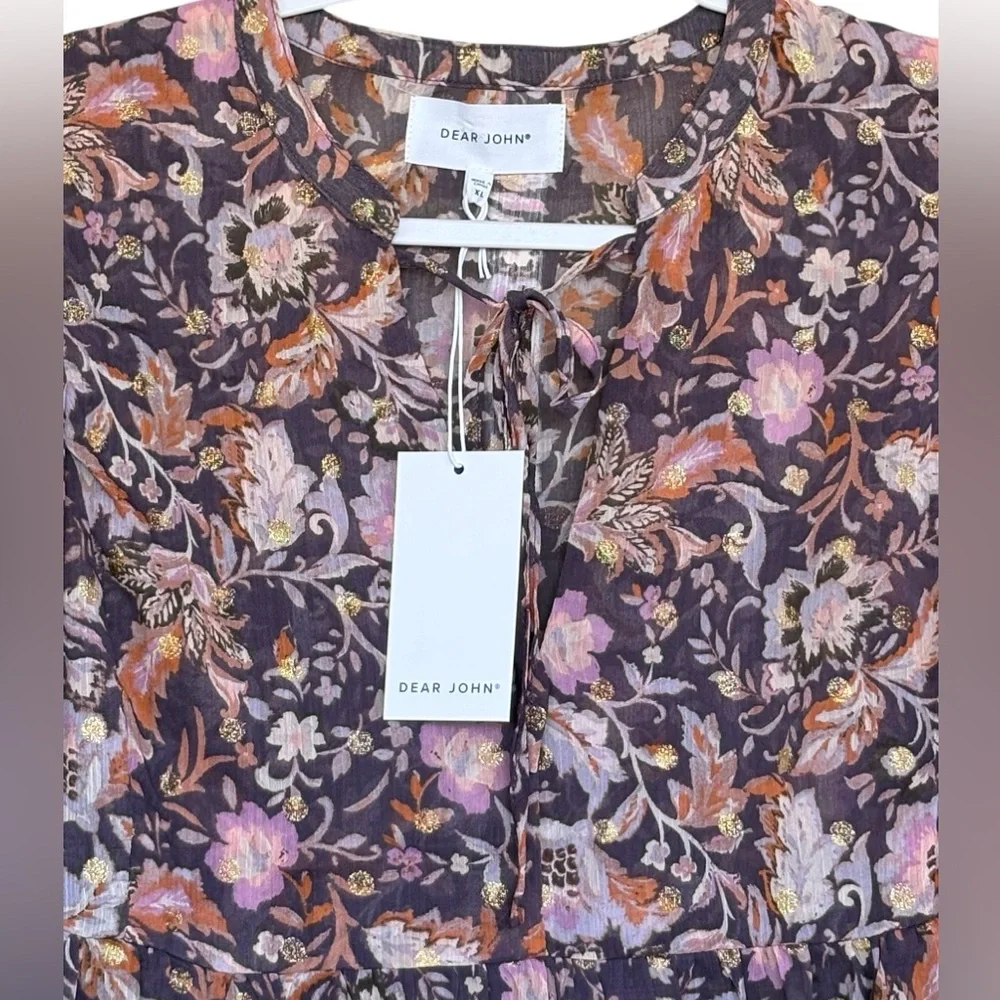 New Dear John Malia Novelty Golden Iris Print Bohemian Style Shirt Size XL - Picture 2 of 4